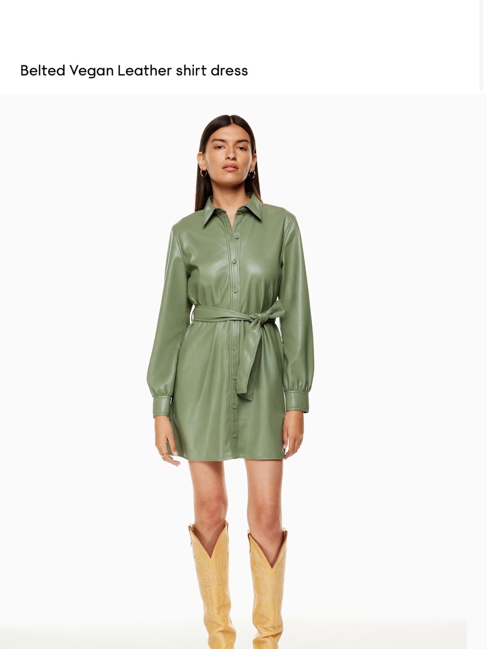 Aritzia Olive Green Vegan Leather Shirt Mini Dress